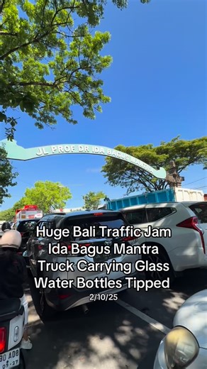 4.5K views · 17 reactions | Bali traffic update: a water truck carrying glass bottles tipped over and turned 3 lanes into a giant standstill  | Chad and Mia - Bali Family Travel | Facebook