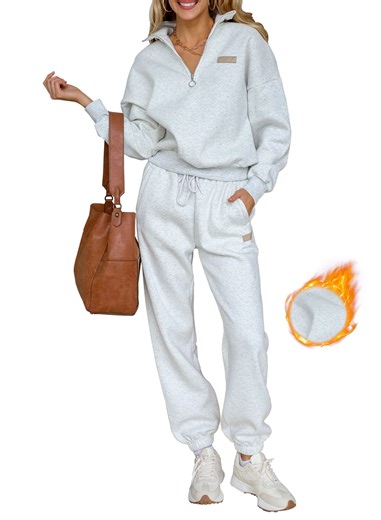 SHEWIN Sweatsuits for Women 2 Piece Outfits Fleece Lined Jogging Suit Sweatsuit Tracksuit Jogger Sets 1/4 Zipper Collar Pullover Tops and Sweatpants with Pockets