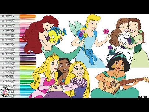 Disney Princess Coloring Book Compilation Moana Aurora Rapunzel Jasmine Ariel Belle Cinderella Tiana