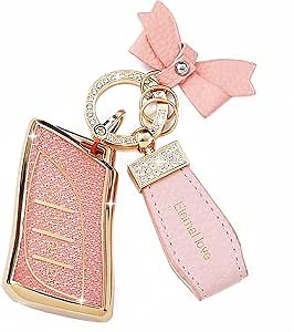Key Fob Cover with Diamond Keychain Car Key Shell Compatible with Lexus ES350 ES300h UX200 LS500 LS500H LC500 LC500h Smart Remote Key Protector for Women (4 Buttons--Pink Bowknot)