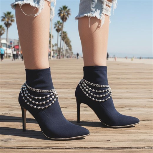 Silver Boot Chain Anklets Pair Layered Wave Ball Drape Shoe Jewelry SET BC193 - Etsy