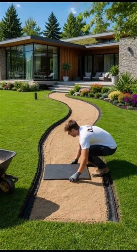 Genius backyard idea: DIY modern stone path! 🤩 #DIYProject #Landscaping #ModernHome