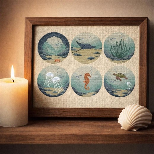 Ocean Life Cross Stitch Pattern Set | 6 Designs | Turtle Jellyfish Ray Seaweed Cave Starfish | Modern Minimal PDF | Budget-friendly - Etsy