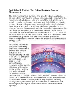 Facilitated Diffusion Worksheet for Sub-Plan or Classwork & Homework
