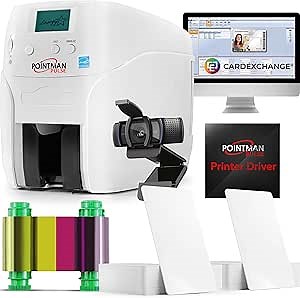 Pointman Pulse 200 ID Printer Bundle - ID Card Printer Bundle - 200 Cards - Dye-Sublimation Ribbon - CardExchange ID Card Design Software - PVC ID Card Printer (Pulse 200), CMYK