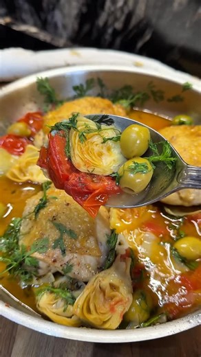 Sofia Misabishvili on Instagram: "Chicken Provençal with Olives & Artichokes This vibrant, French-inspired dish is bursting with Mediterranean flavors! Juicy chicken thighs are seared to perfection, then baked in a fragrant sauce of cherry tomatoes, artichokes, green olives, and fresh thyme. Serve with crusty baguette to soak up every drop of the zesty, lemony sauce. Ready in under an hour, it’s a weeknight winner or a stunning dinner party dish! Ingredients (Serves 3): • 1.5 lbs (700 g) boneles