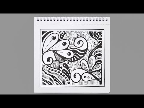 Black & White Zentangle Pattern Study | Relaxing Line Art Drawing