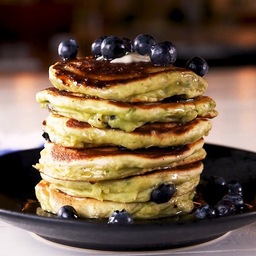 These fluffy Avocado Pancakes will change the brunch game for GOOD. Full recipe: http://dlsh.it/mcE17cF | Delish