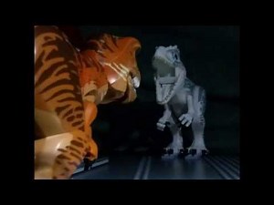 Jurassic world t rex and blue vs indominus rex scene in lego version 2