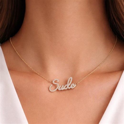 Personalized Name Necklace - Moissanite Silver Pendant, Birthday Gift - Etsy