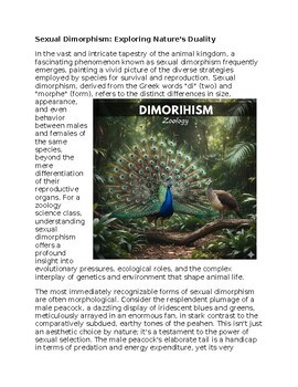 Sexual Dimorphism in Zoology Sub-Plan Classwork Homework