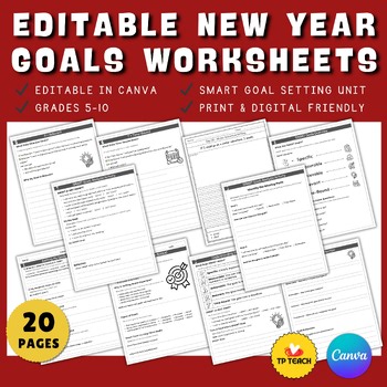 Editable New Year Goals Worksheets | SMART Goal Setting Unit Grades 5–10