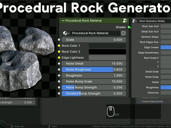 【blender】几何节点制作程序化岩石生成器 part2 石头材质（中文字幕）