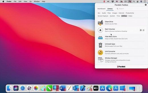 Parallels Toolbox for Mac -隐藏菜单项