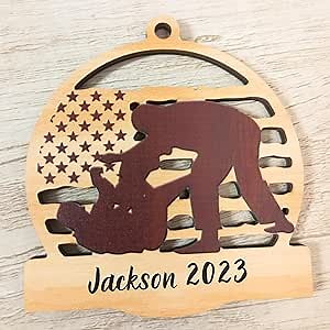 Jiu Jitsu Ornament, Brazilian Jiu Jitsu Gift Hanging for Men, Martial Arts Christmas Ornament for Xmas 2025, Gift for BJJ Lovers, Sensei, Instructor, Wooden American Flag Ornaments 3.5''