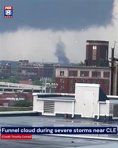 955K views · 4.7K reactions | A FOX 8 viewer sent us video of a funnel cloud (not a waterspout) near Cleveland while a severe thunderstorm warning was in effect on Friday. The video was taken in Playhouse Square - facing east. Find out more on the storm: https://tinyurl.com/4hdaaxb5 (️ - Timothy Conrad) | Fox 8 News | Facebook