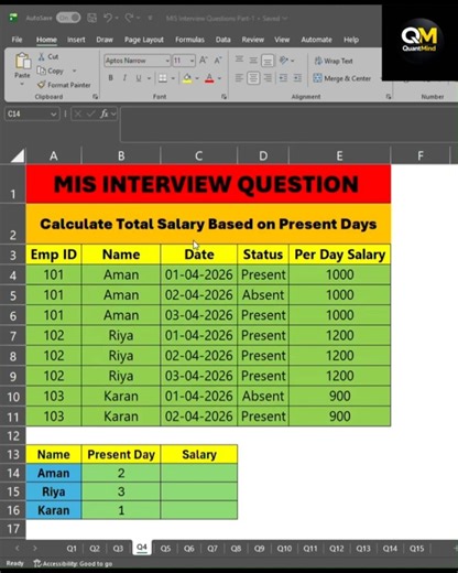 MIS Interview Question Excel SUMIFS Function 😳#shorts #excel #sumifs