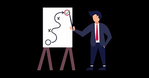 Download 4k Business strategy planning animation. marketing tactic to achieve target, smart businessman presenting business strategy on whiteboard. for free