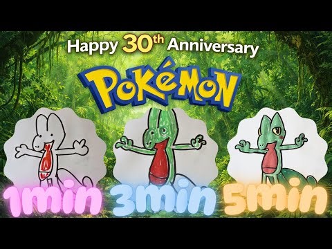 Pokémon Treecko Drawing Challenge in 1 min / 3 min / 5 min