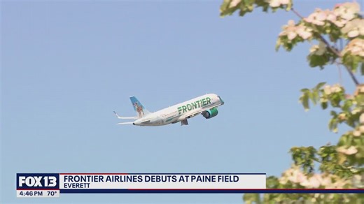 Frontier Airlines takes flight from Everett, WA, Paine Field Airport