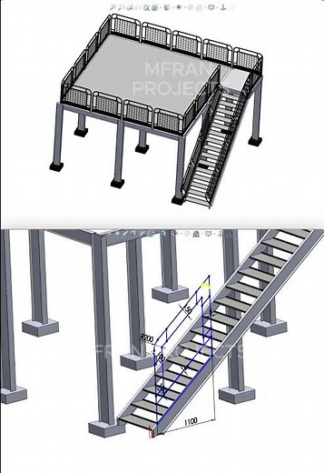 Metal Platform with an Access Staircase in SOLIDWORKS