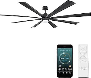 Modern Forms Size Matters Indoor and Outdoor 8-Blade 84in Smart Ceiling Fan in Matte Black with 2700K-3000K-4000K-5000K Selectable LED Light Kit and Remote Control with Alexa and iOS or Android App