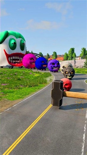 Big & Small Moon Monster Cars vs Giant Sledge Hammer 🔨 | BeamNG.drive -210