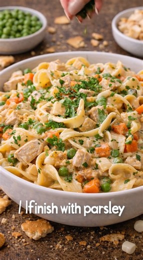 Chicken Pot Pie Pasta Ingredients 12 oz (340 g) pasta (penne, rotini, or egg noodles) 2 cups cooked chicken, diced or shredded 2 tbsp butter 2 tbsp olive oil 1 small onion, diced 2 cloves garlic, minced 1½ cups frozen mixed vegetables (peas, carrots, corn) ¼ cup all-purpose flour 2 cups chicken broth 1 cup milk or heavy cream 1 tsp dried thyme ½ tsp dried parsley Salt & black pepper, to taste ½ cup shredded cheddar or mozzarella (optional) Instructions Cook pasta: Cook pasta according to package