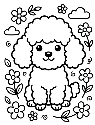 Cute Poodle Puppy Coloring Pages, Floral Dog Coloring Book Printable, Kawaii Puppy Garden Coloring Sheets for Kids PDF - Etsy