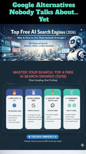 Top Free AI Search Engines in 2026 🚀#shorts