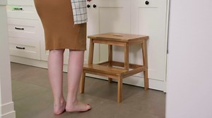 Solid Wooden Utility 2 Steps Stool for Adult,Sturdy Acacia Wood 2 Steps Ladder Bedside Stepping Stool Helper for Kitchen,Bathroom,350lb Load Capacity