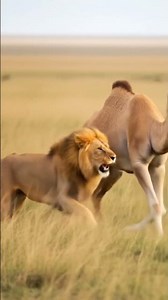 Lion attack on camel