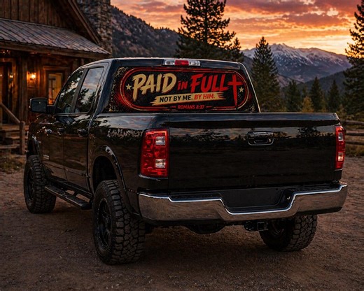 Christian Truck Decal Rear Window Wrap | Paid in Full Romans 8:37 | Faith Based Truck Graphic | Jesus Sticker| 50/50 Perf Vinyl Window Decal - Etsy