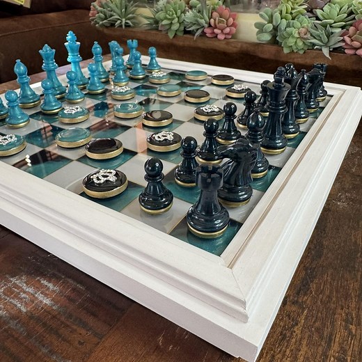 Handmade Resin Chess Set | Ocean-inspired Chessboard With Gold Accents | Optional Custom Wood Tabletop Box | MADE TO ORDER - Etsy