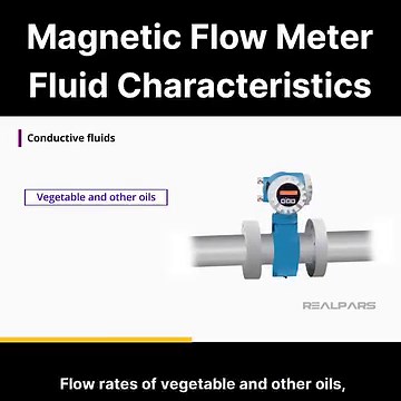 Magnetic Flow Meter Fluid Characteristics This brief video explores the importance of fluid conductivity for magnetic flowmeter measurements. Learn how conductivity is measured and which fluids are suitable for magnetic flowmeter applications. Discover the versatility of in-line magnetic flowmeters and other types for various needs. #RealPars#FluidConductivity #MagneticFlowmeter #MeasurementAccuracy | RealPars
