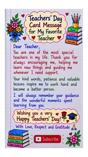 💐 Favorite Teacher Teachers’ Day Card Message 🎓 #TeachersDay #CardMessage #TeacherWishes