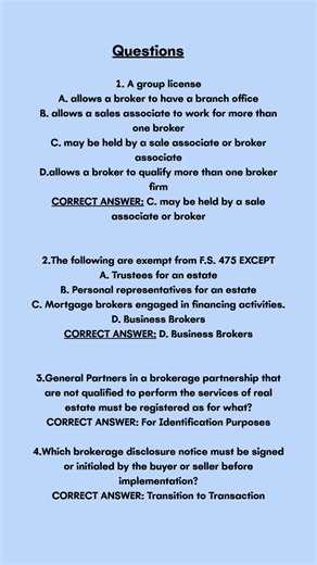 Florida Real Estate STATE Exam Questions and Answers #floridarealestate #florida #floridalife