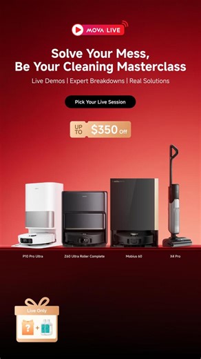 MOVA USA on Instagram: "🎉WE'RE ANSWERING YOUR TOP QUESTIONS LIVE: • "How to Choose?" We'll compare models for different homes & needs. • "How to Use Smartly?" Get pro tips for scheduling, zones, and maintenance. • Pet Hair & Mess? See specialized modes for furry friends in action. • Avoiding Cables & Obstacles? Watch our tech navigate real clutter. 🎁 JOIN & GET REWARDED: • Instant $10 OFF when you subscribe! • 5 Live Lucky Draws: Win mystery gifts • Exclusive Live Bundles: Best prices + bonus