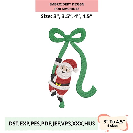 Santa Embroidery Design, Cute Christmas Bow Santa Embroidery File, 4 Sizes, Holiday Machine Embroidery Pattern - Etsy
