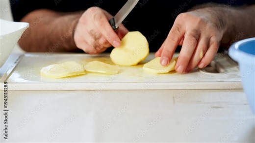 How to slice potatoes for cooking and meal prep in the kitchen