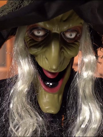 JOYIN 72” Halloween Hanging Witch Decorations Outdoor, Flying Talking Ghost Decor Light Up Eyes Sound Activated, Outside Indoor Haunted House Prop for Lawn Yard Garden, Purple