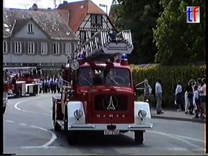 Oldtimer of the German FD / 22. Kreisfeuerwehrtag TÜ in Rottenburg - viele Fahrzeuge, Juni 1991.