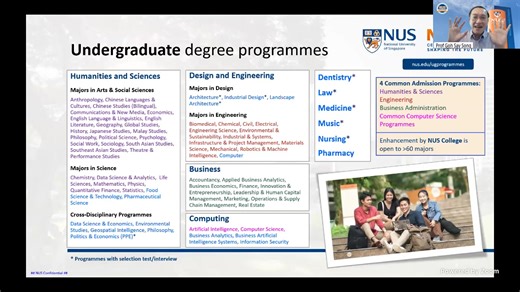 In this session, you will learn about how the holistic NUS education and myriad opportunities will prepare you beyond academics and be future-ready. The NUS undergraduate admission process and timeline will also be shared. | NUS Office of Admissions