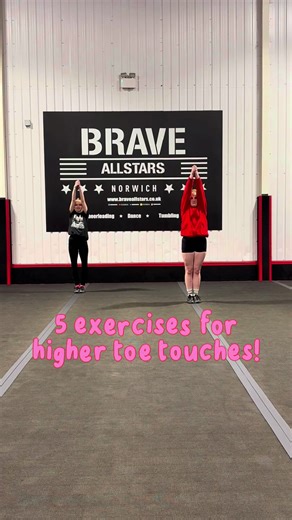 5 exercises for higher toe touches! Repeat each exercise 10 times (on each leg if single leg) to make one set, and then repeat the whole set 3 times! For the best results, repeat this as consistently as possible 🩷✨ #cheer #cheerleader #jumps #toetouch #ukcheer