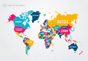 Vector Illustration Colorful Map Of The World With Country Names