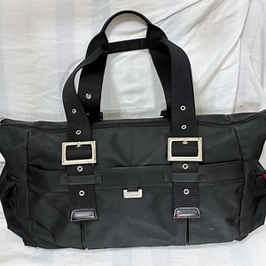 Large Kenneth Cole Reaction black nylon adjustable satchel bag with pink lining