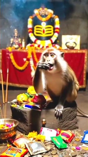 Monkey Praying in Temple | Amazing Moment in Front of Lord Shiva 🐒🕉️