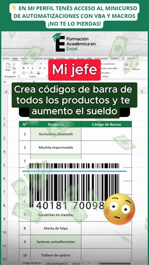 Creá códigos de barras en Excel como un jefito 😎✅ — sin instalar software ni complicarte la vida ¿Querés controlar inventario, generar etiquetas o automatizar procesos? Con Excel podés crear códigos de barras fácilmente usando fuentes especiales o funciones simples. ✅ Método 1: Usá la fuente Code39 (gratis y efectiva) 👉 Descargá la fuente “Code39” desde sitios como Dafont 👉 Instalá la fuente en tu sistema 👉 En Excel, escribí el texto con asteriscos al inicio y al final: *12345* → Esto se con