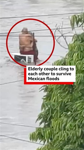An elderly couple in central Mexico hold on to each other for dear life and love, surviving floods that have left dozens dead and missing in Mexico. 🎧 Can technology fight flooding in cities? https://bbc.in/48avixN | BBC World Service