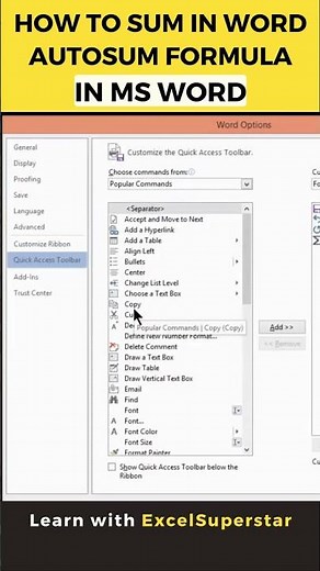 Formula for AutoSum in MS Word